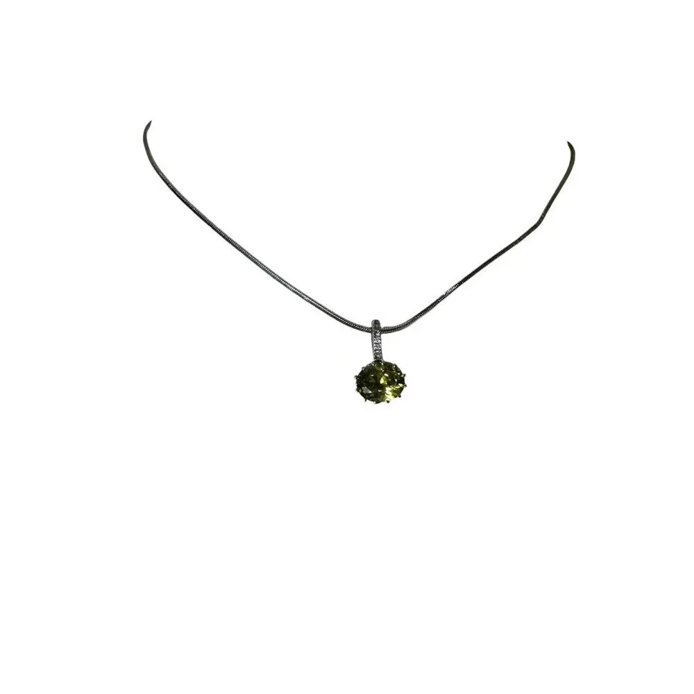 Cubic Zirconia / Faux Citrine Peridot Slide Pendant Serpentine Necklace Choker - Picture 5 of 8
